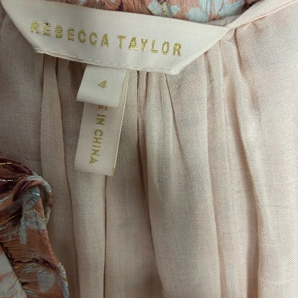 REBECCA TAYLOR Pink Floral Mini Boho Dress Size 4 - Picture 7 of 10